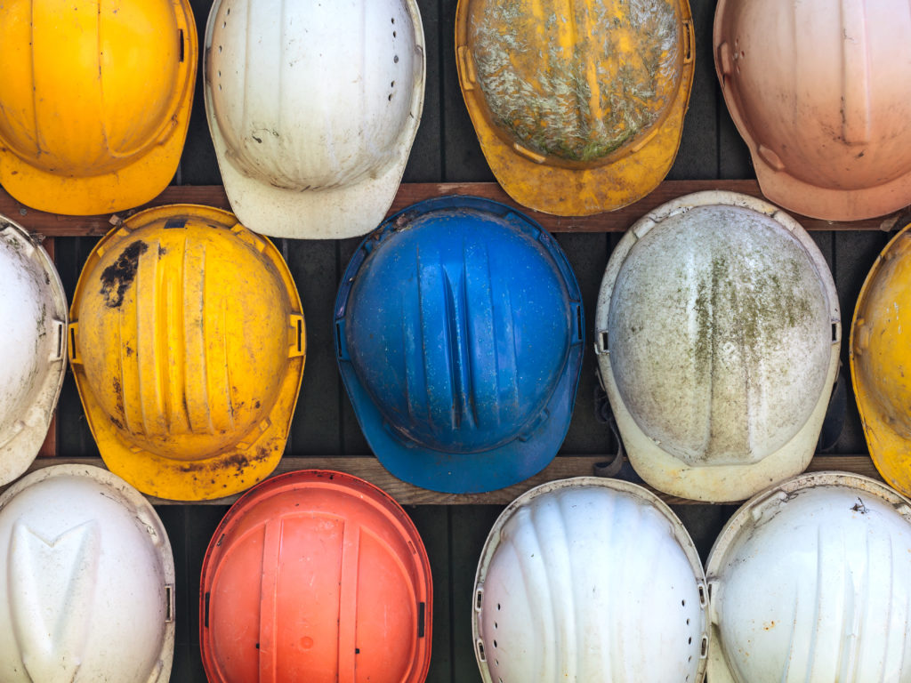 hard hats at construction site